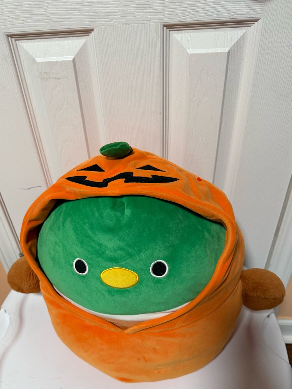 Squishmallows Green duck in Orange Pumpkin Hoodie Plush